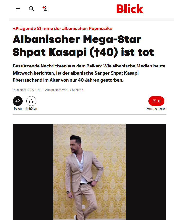  Superylli shqiptar   çka shkruajnë mediat zvicerane dhe italiane për vdekjen e Shpat Kasapit