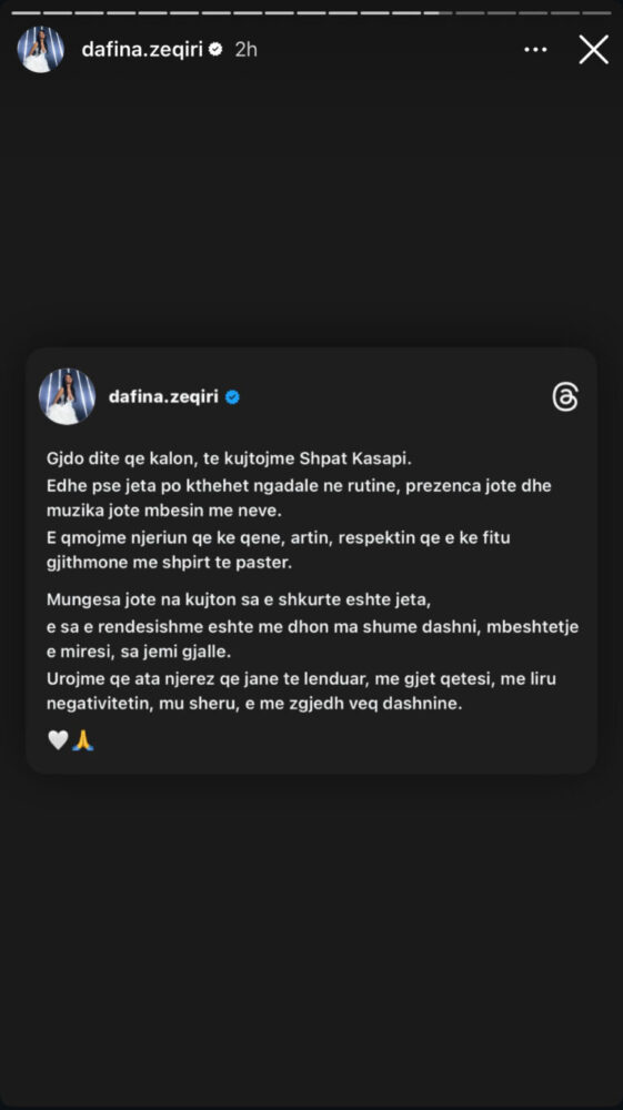 Dafina Zeqiri kujton sërish Shpat Kasapin  Mungesa jote na kujton sa e shkurtër është jeta