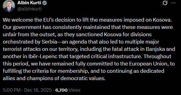 Heqja e masave pas rrokadës së kryetarëve në Veri  Kurti e mirëpret vendimin e BE së  Ishin të padrejta nga fillimi