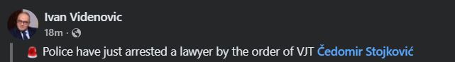 Policia serbe ka arrestuar Stojkoviqin  thotë Videnoviq