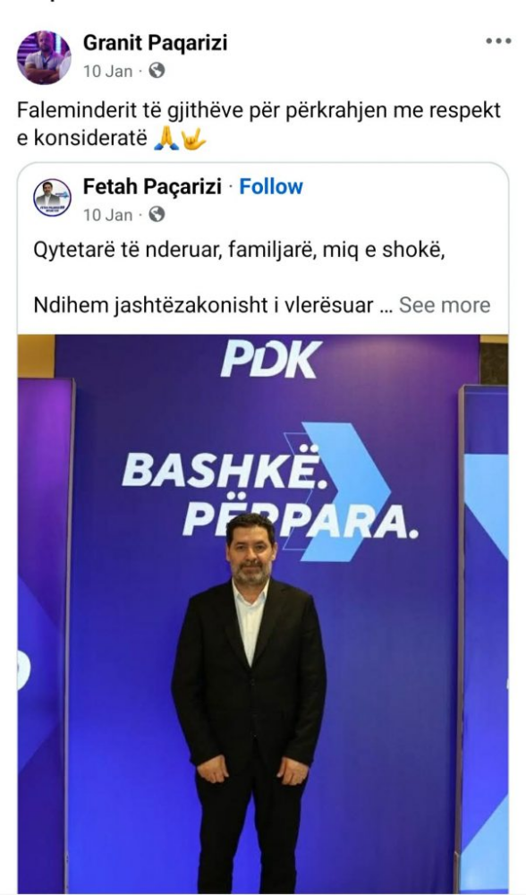 Raportohet se është arrestuar i afërmi i kandidatit për deputet Fetah Paqarizi  dyshime për presion dhe ryshfet në Prizren