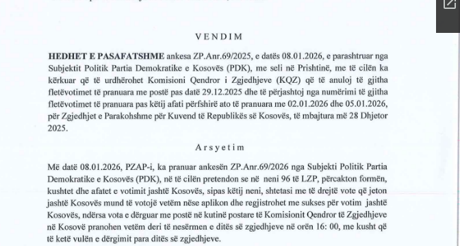 PZAP refuzon kërkesën e PDK së për të mos numëruar votat e diasporës që erdhën pas 29 dhjetorit
