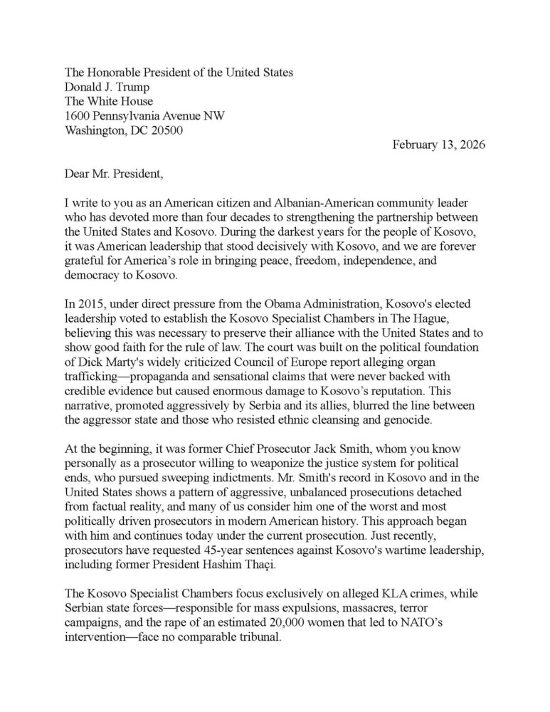 Harry Bajraktari  letër Trumpit  Angazhohuni që Specialja t i gjykojë drejt ish krerët e UÇK së