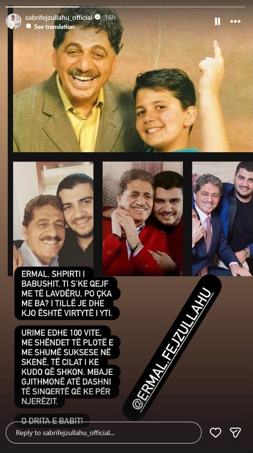  Mbaje gjithmonë atë dashni të sinqertë   Sabri Fejzullahu uron Ermalin për ditëlindje